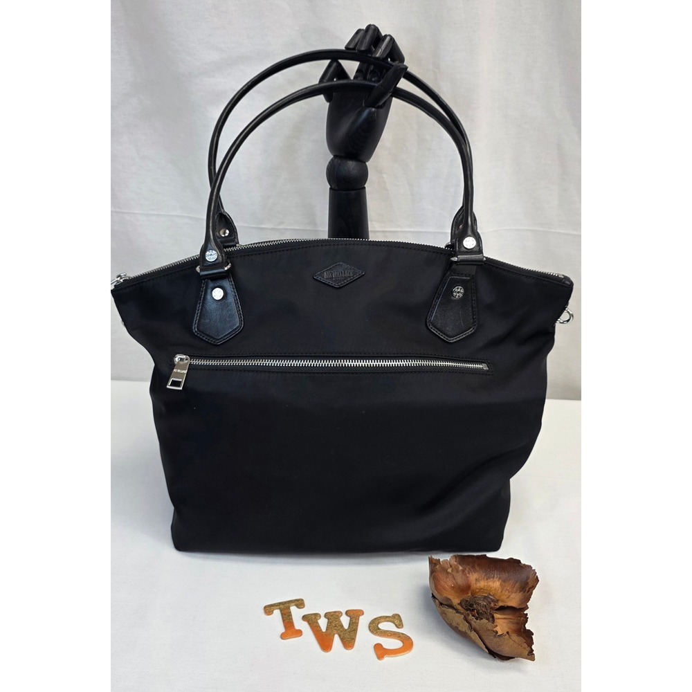 MZ Wallace Black Nylon Tote Bag Leather Trim Silver Hardware Shoulder Bag